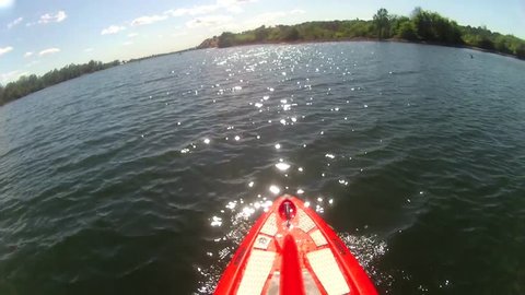 POINT OF VIEW ON SUP STAND UP PADDLE BOARD PADDLE-BOARD  ENJOYING A BEAUTIFUL SUMMER DAY ON THE LAKE WATER HIGH DEFINITION POV WIDE ANGLE 1080 HD 1920X1080