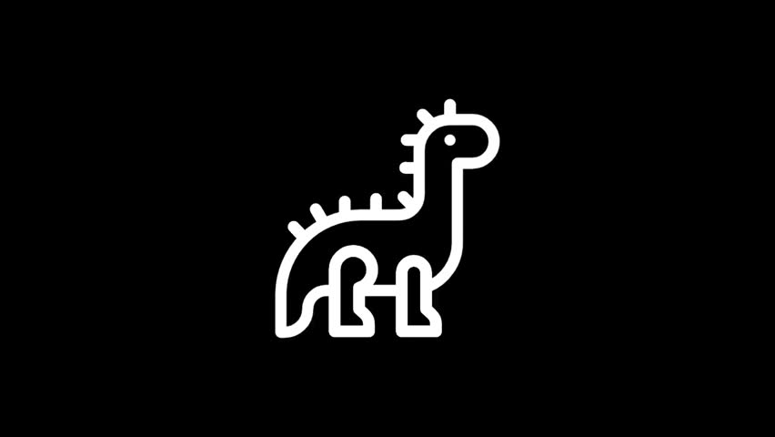A stylized, minimalist white outline of a dinosaur stands against a stark black background, perfect for graphic design elements