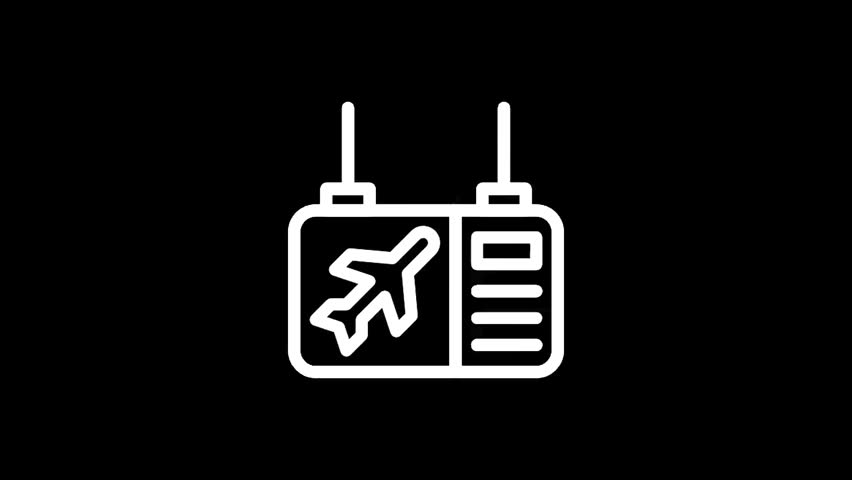 A minimalist white outline of an old-fashioned walkie-talkie with antennas on a black background, representing communication technology