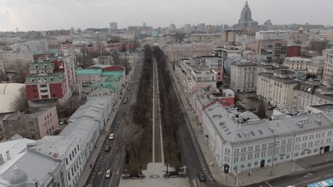 Drone Descending over Boulevard Moscow