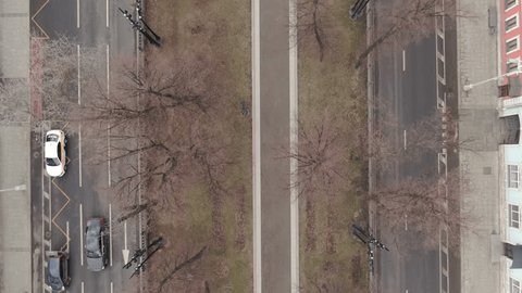 Drone Flying Backward over Boulevard Vertical Shot