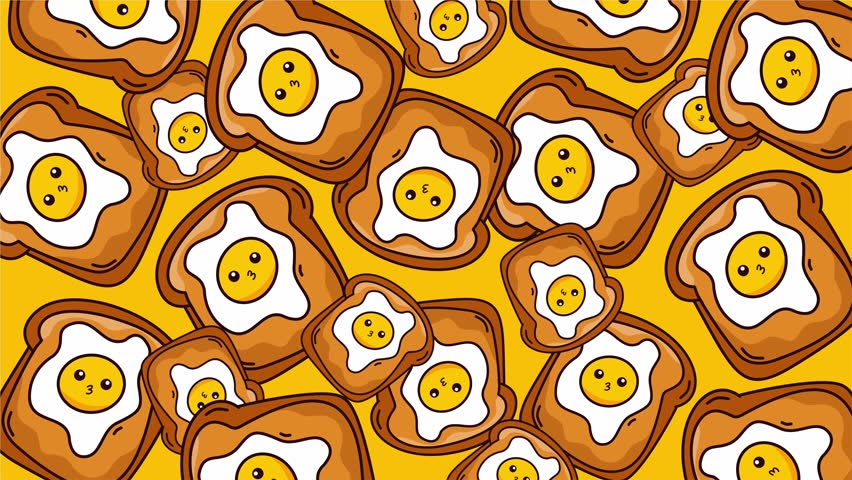 Yummy breakfast background with cooked eggs on slices of bread