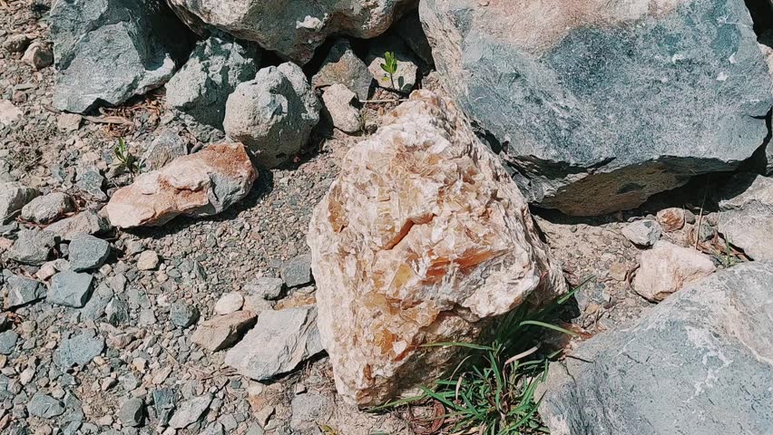 Authentic Golden Calcite Crystal Mineral Specimens in Natural Rocky Environment