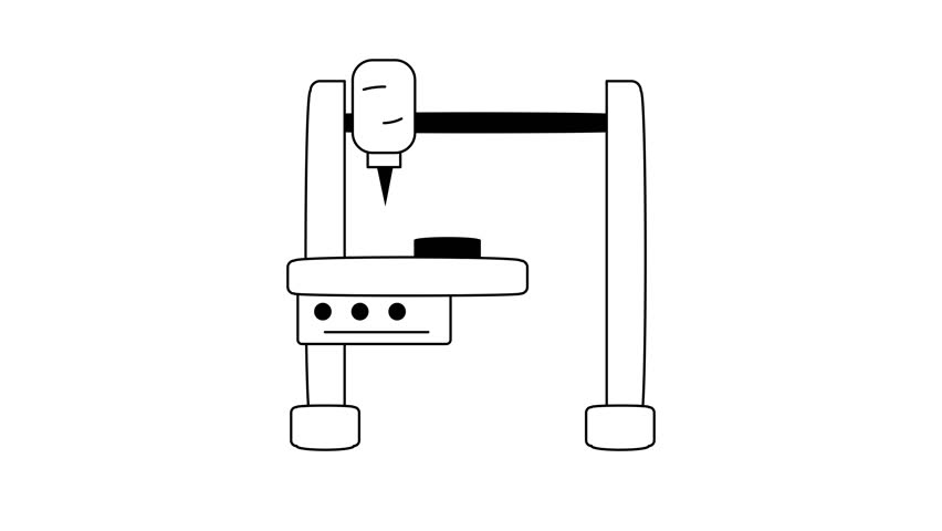 A clean, black and white line drawing of a laser machine