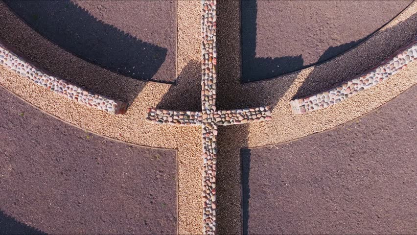 Top view, geometric Jewish monument reflecting history memory, Liepaja, Latvia