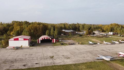 Aerial Orbit of Oreshkovo Airfield in Autumn