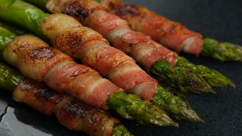Fried Bacon wrapped asparagus, rotate