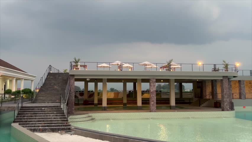 Swimming pool with roof terrace and stone steps
