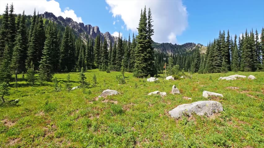 A beautiful, sunny day on the Palisades Lakes Trail, which passes by several pristine alpine lakes and through expansive meadows with sweeping views of the surrounding peaks and ridges.