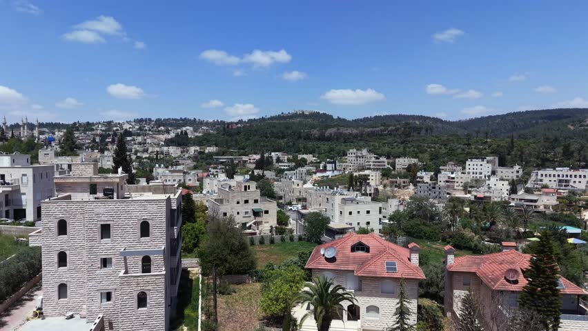 Aerial View of Abu Ghosh Village, Israel and Judean Hills 