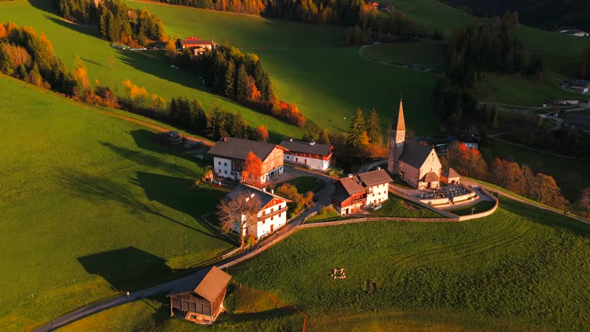 Val di Funes and village Santa Maddalena. Dolomites, Italy