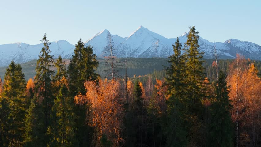The breathtaking aerial view of beautiful nature in Tantra mountains in autumn