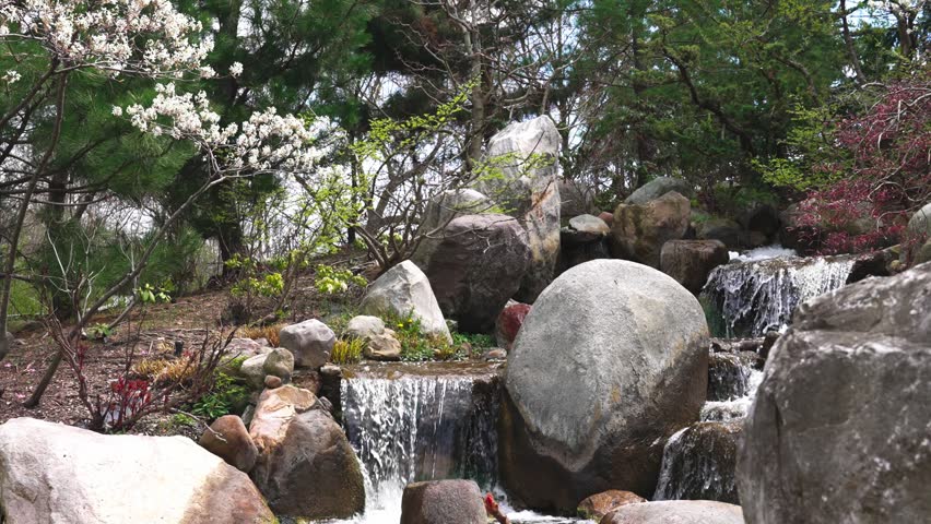 Small stream of water moving over rocks in outdoor setting