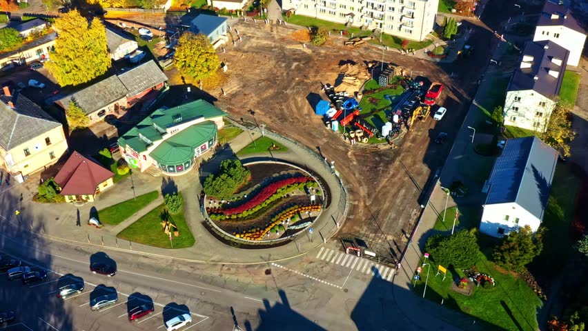 City center construction site with new utility line project, showing excavation and materials