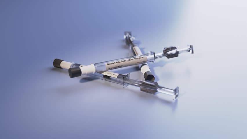 3d animated render of three intranasal flu vaccine spray dosages.