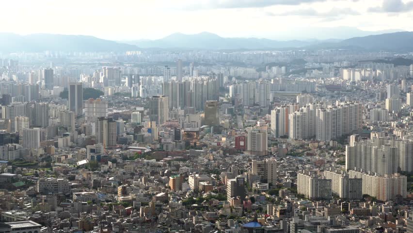 Cityscape viewed from a high vantage point