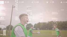 Teen boy catching, lifting soccer ball after teammate toss, football drill with HUD overlaying play. Athlete, field, outdoor, practice, teamwork, grass, focus - Powered by Shutterstock - Get 15% off with code: PIKWIZARD15