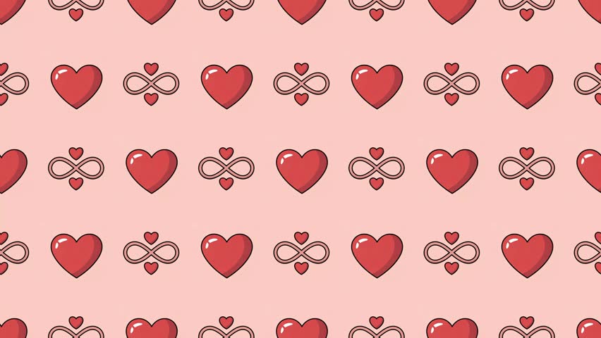 Red Heart and Infinity Symbol Seamless Pattern Background, eternal love and romance concept.