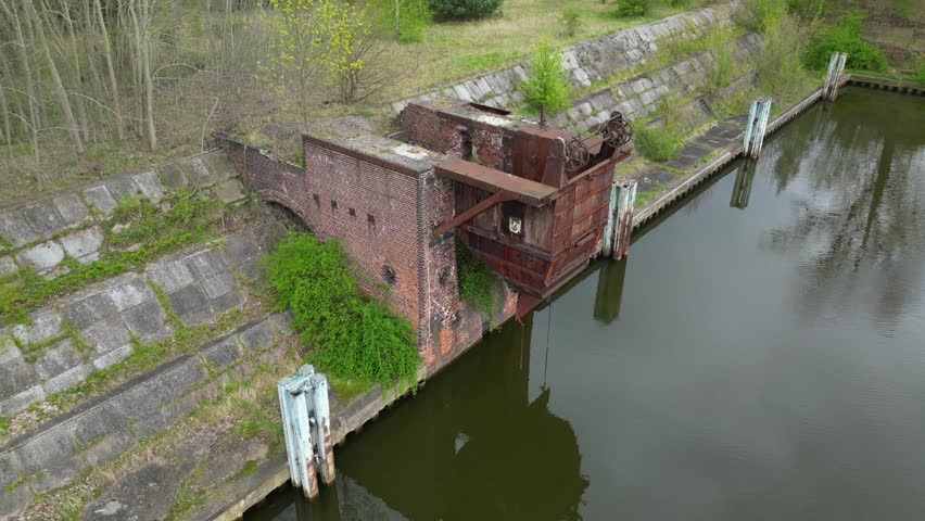 Flying over an abandoned port and its infrastructure