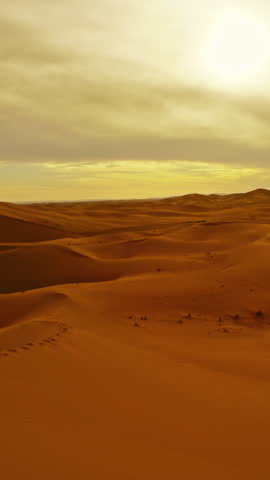 Beatiful landscape in Sahara desert at sunset, zoom in timelapse. Vertical video