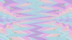 Seamless animation of an abstract geometric tunnel featuring soft pastel zigzag patterns in pink, purple, and blue. Floating golden particles add a dreamy, magical touch. Perfect for sweet backgrounds. - Powered by Shutterstock - Get 15% off with code: PIKWIZARD15