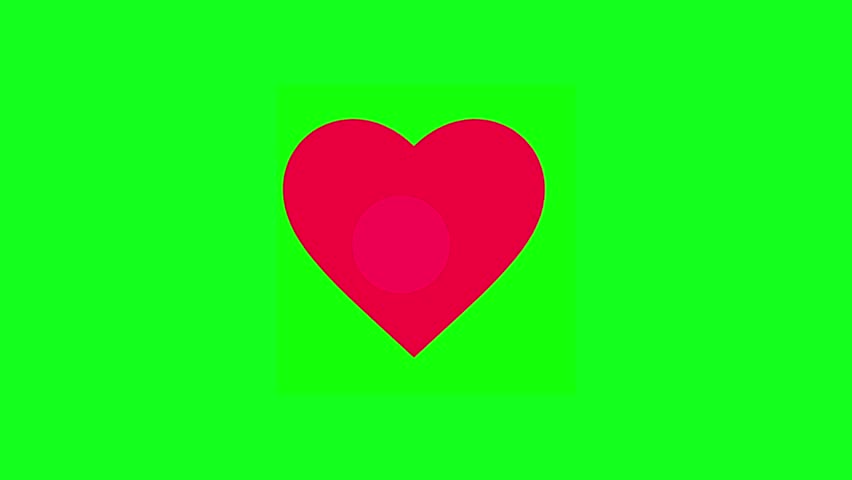 A clean and vibrant image featuring a bold red heart shape centered against a solid green background. The heart has a smooth outline and a small white dot in the middle, creating a striking and simple design. Perfect for use in designs needing a cheerful, positive, or love-themed visual element.
