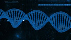 Blue helix appearing, sliding right across genomics UI, lens scanning panels, code showing data. Dna, cybernetic, dashboard, visualization, analytics, streams, matrix - Powered by Shutterstock - Get 15% off with code: PIKWIZARD15
