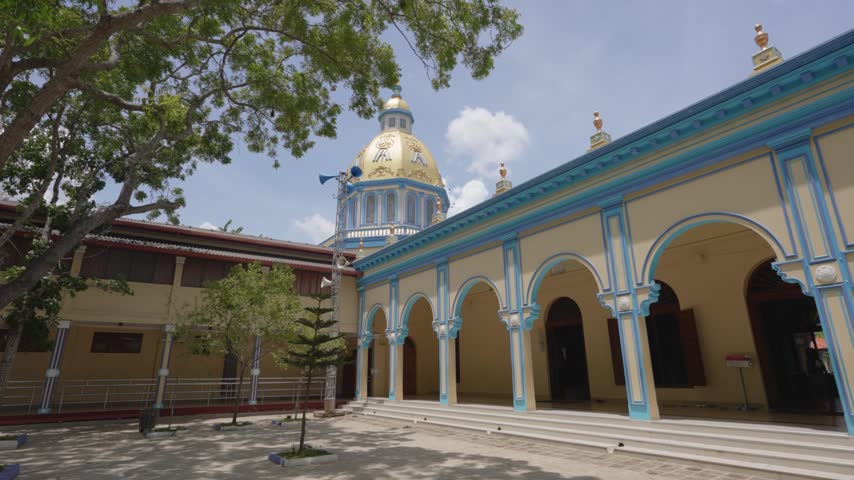 Front view of the Shrine of Our Lady of Madhu in Sri Lanka, highlighting its religious architecture and peaceful surroundings