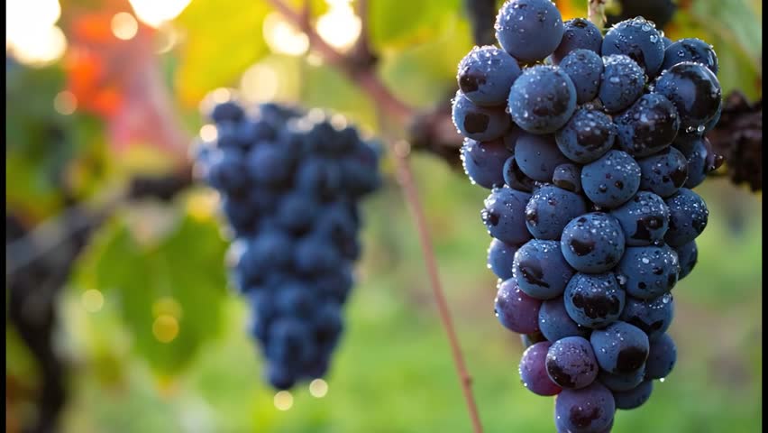 Grapes on vine with autumn leaves