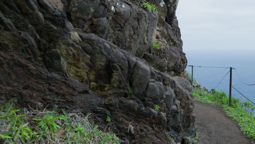 Scenic dangerous hiking trail carved into a seaside cliff