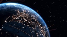 Global Connection Lines. Earth Network Data Transfer. Futuristic AI Technology, 5G, Globe Satellite Communication, Internet Connectivity, Big Data, Digital World Background Animation. Crypto Exchange - Powered by Shutterstock - Get 15% off with code: PIKWIZARD15