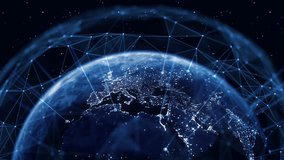 Global Connection Lines. Earth Network Data Transfer. Futuristic AI Technology, 5G, Globe Satellite Communication, Internet Connectivity, Big Data, Digital World Background Animation. Crypto Exchange - Powered by Shutterstock - Get 15% off with code: PIKWIZARD15