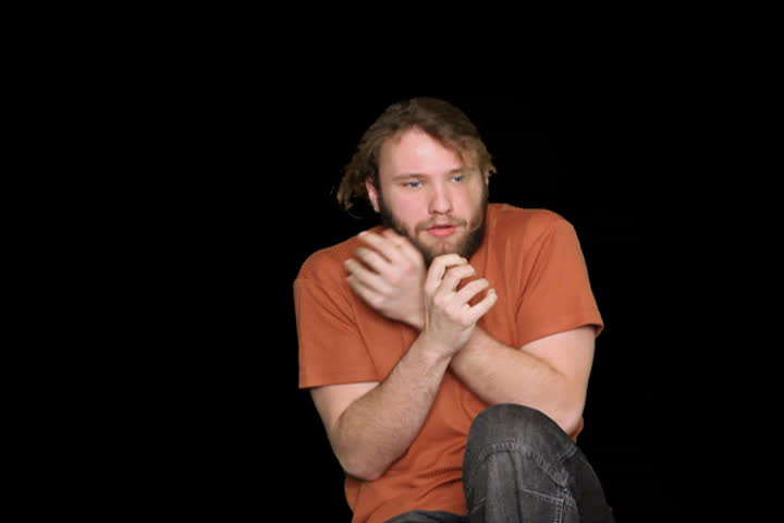 Portrait of a scared adult young man. Alpha matte included.
