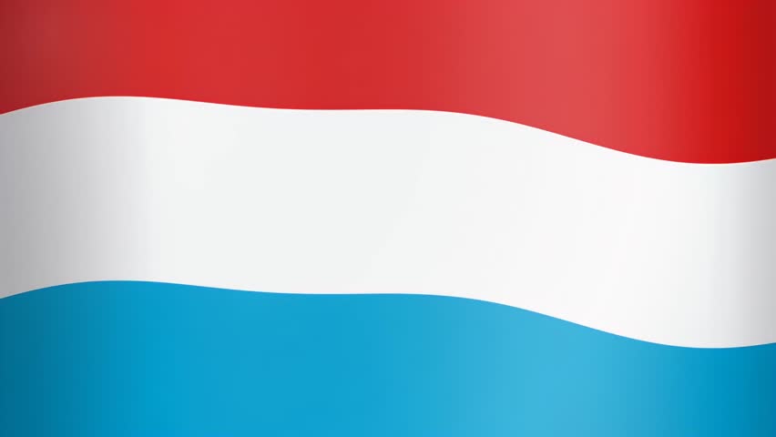 Luxembourg flag waving in the wind, red, white and blue horizontal stripes.