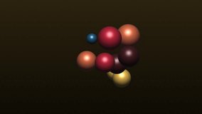A dynamic 3D animation showcasing a cluster of colorful spheres, representing a molecular structure, rotating against a dark background. - Powered by Shutterstock - Get 15% off with code: PIKWIZARD15