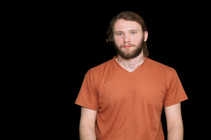 Portrait of an amazed adult young man wonder. Alpha matte included.
