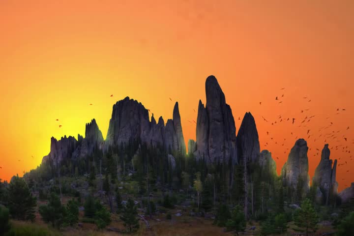 night landscape with stars, moon and trees, mountains, milky way and stars