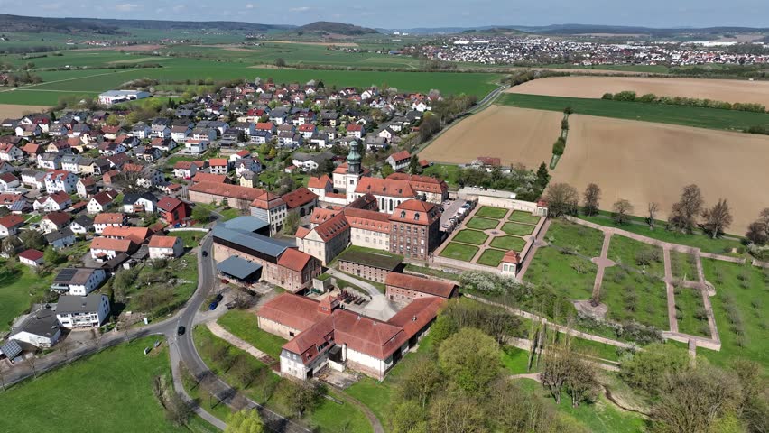 Aerial View Propstei Johannesberg, , Benedictine priory, district of Fulda in Hesse, Roman Catholic parish church of St. John the Baptist, Germany