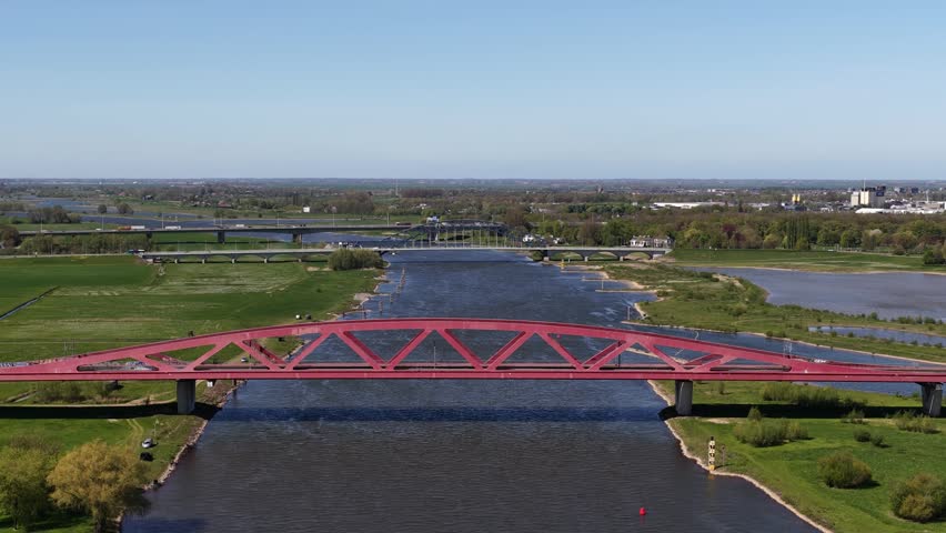 Aerial view of hanzeboog bridge over river ijssel in the netherlands