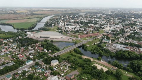 Aerial Drone View of Kolomna River and Cityscape