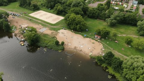 Aerial Drone View of Kolomna River Beach