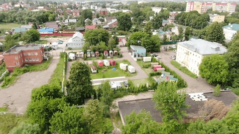 Aerial Drone View of Kolomna Cityscape and River