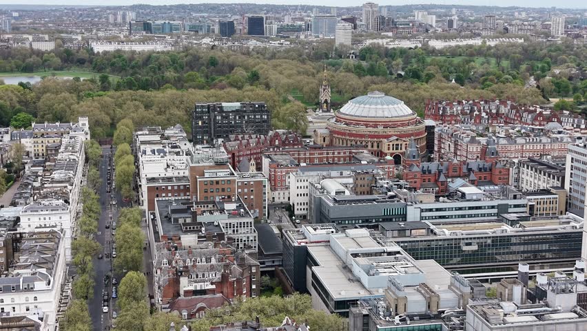 Iconic Royal Albert Hall London Aerial Establishing Shot