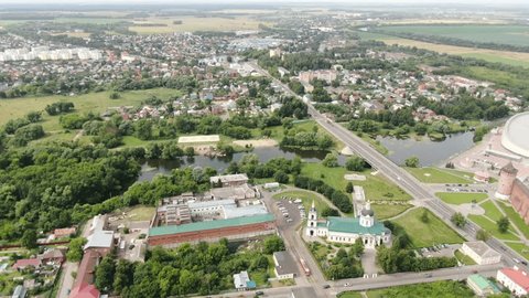 Aerial Drone Rotation Over Kolomna Cityscape
