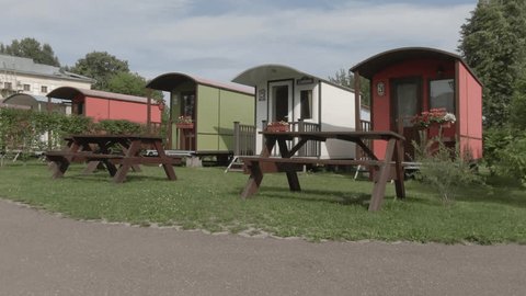 Aerial View of Small Cabins in Campground, Kolomna