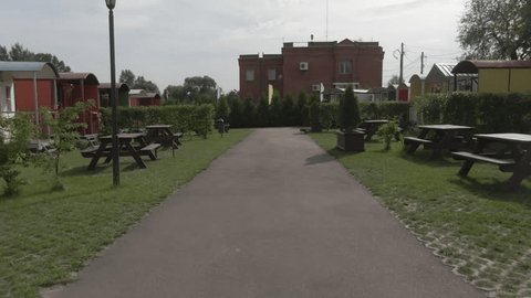 Aerial Drone View of Camping Park Pathway in Forest