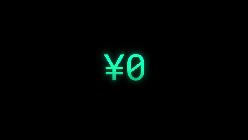 Modern cyber mint Japanese yen money counter animation from zero to one hundred thousand on black background