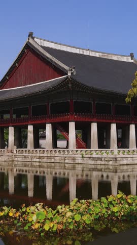 Gyeongbokgung Palace, Seoul, Jongno District, South Korea, in a spring sunny day, exterior view of main Korean royal palace with Bugaksan mountain in the background, museum and palace