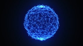 Abstract 3d sphere visualizing digital network connections. Global network concept, communication technologies, Big data, AI. Digital globe of blue neon data connections. Virtualization. 4k loop. - Powered by Shutterstock - Get 15% off with code: PIKWIZARD15