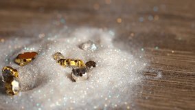 Crystal Rhinestones Falling into a Pile of White Iridescent Glitter - Slow Motion Kinetic Sparkling Textures - Powered by Shutterstock - Get 15% off with code: PIKWIZARD15